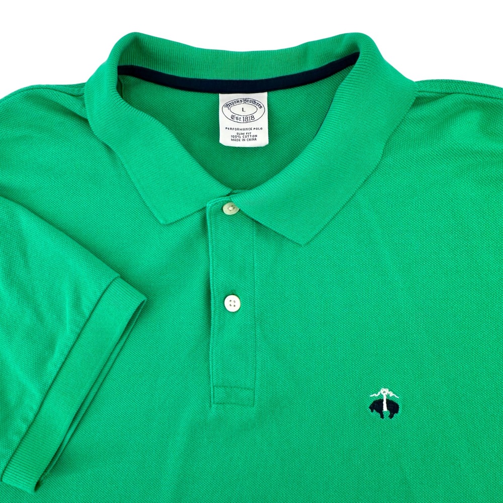 Brooks Brothers Mens Slim Fit Performance Polo Shirt Green Cotton Large L